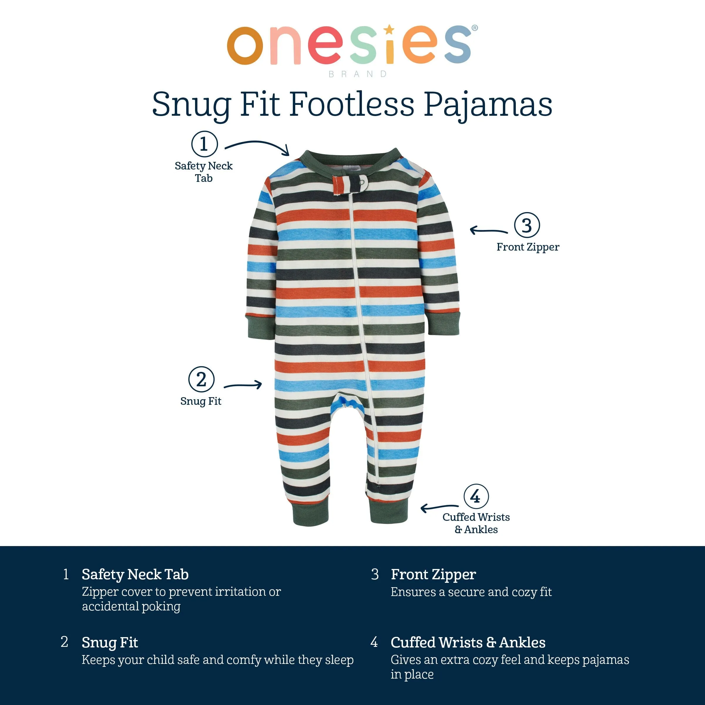 3-Pack Baby Boys Safari Snug Fit Footless Pajamas