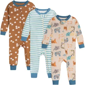 3-Pack Baby Boys Safari Snug Fit Footless Pajamas