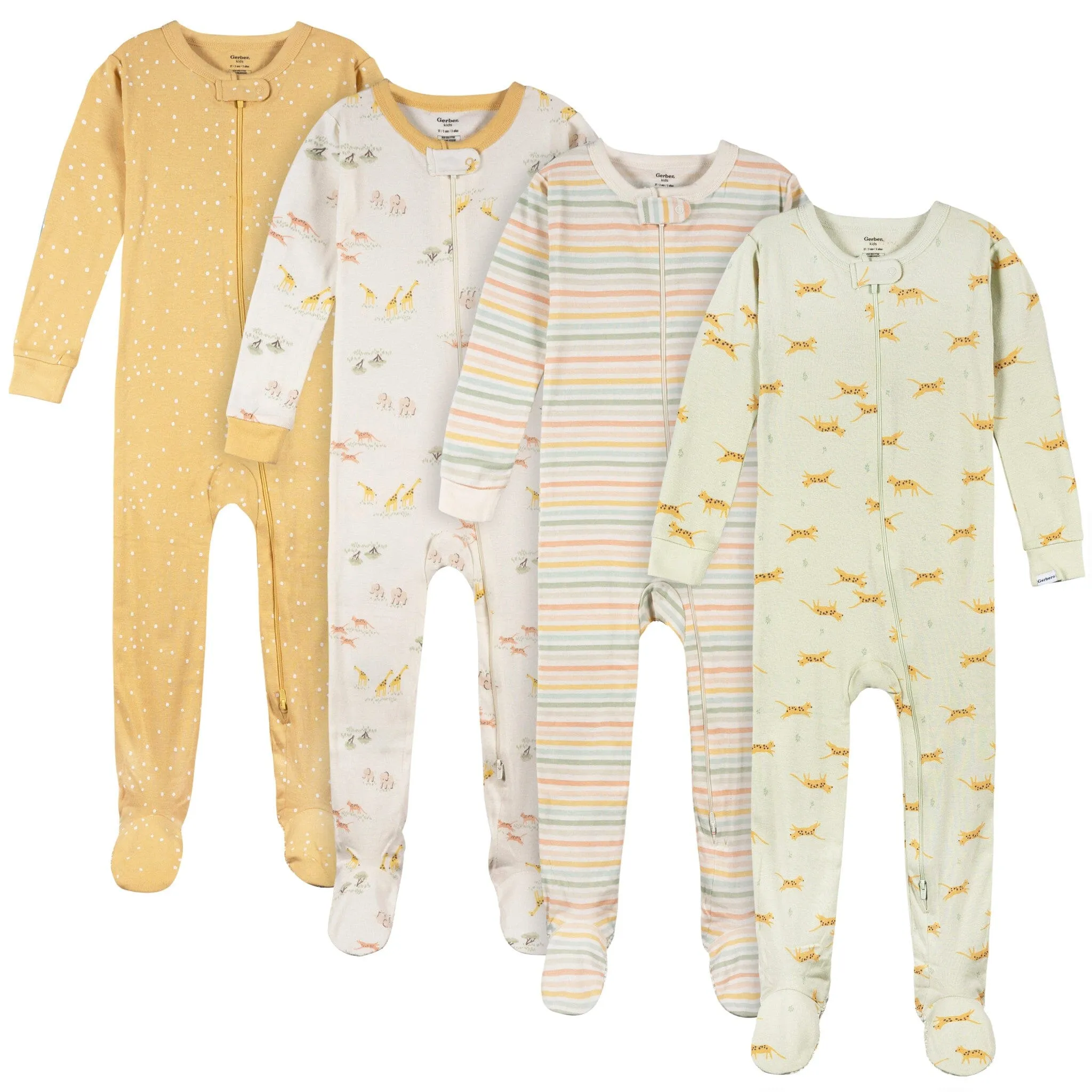 4-Pack Baby & Toddler Neutral Safari Snug Fit Footed Pajamas