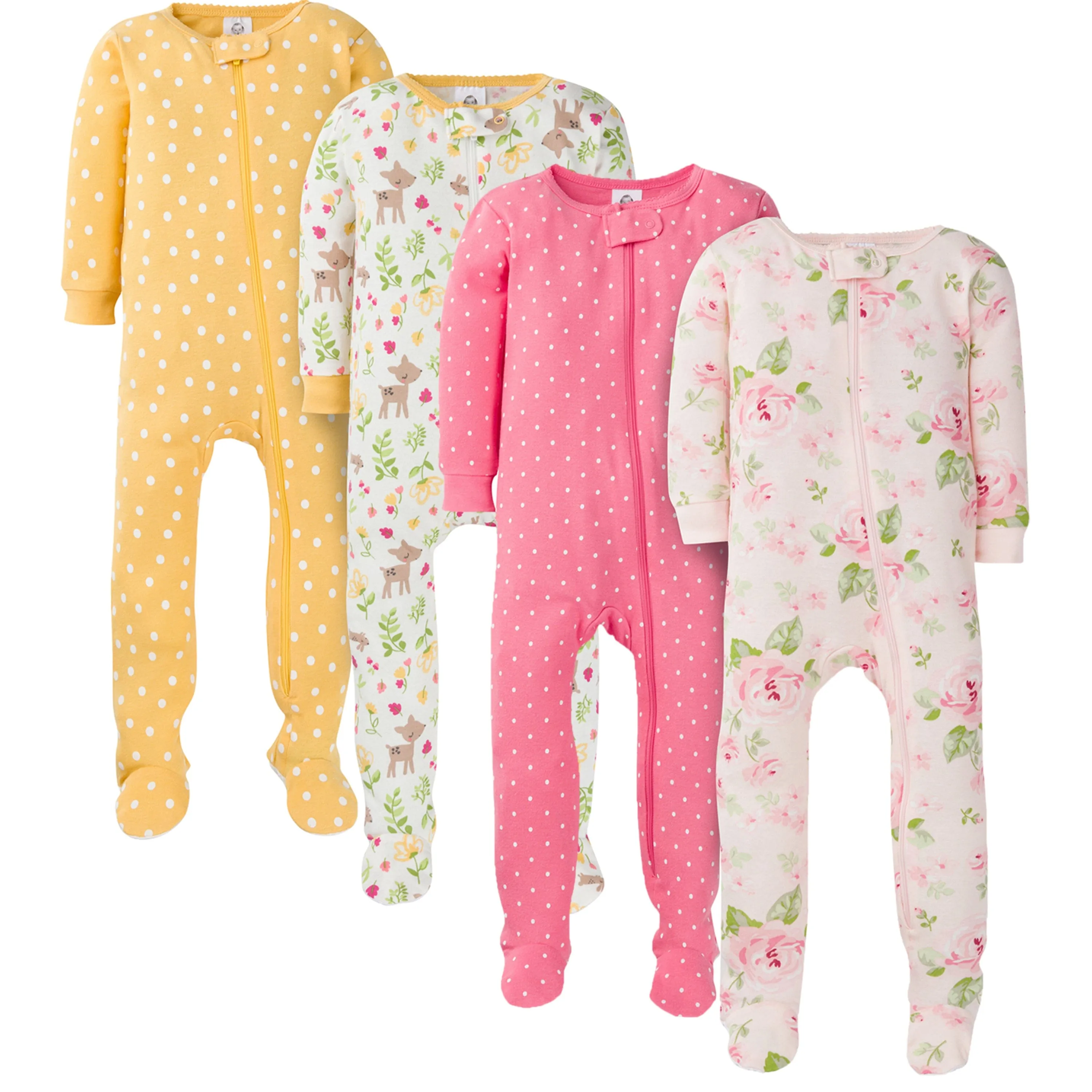 4-Pack Toddler Boys Rose/Deer Snug Fit Footed Cotton Pajamas