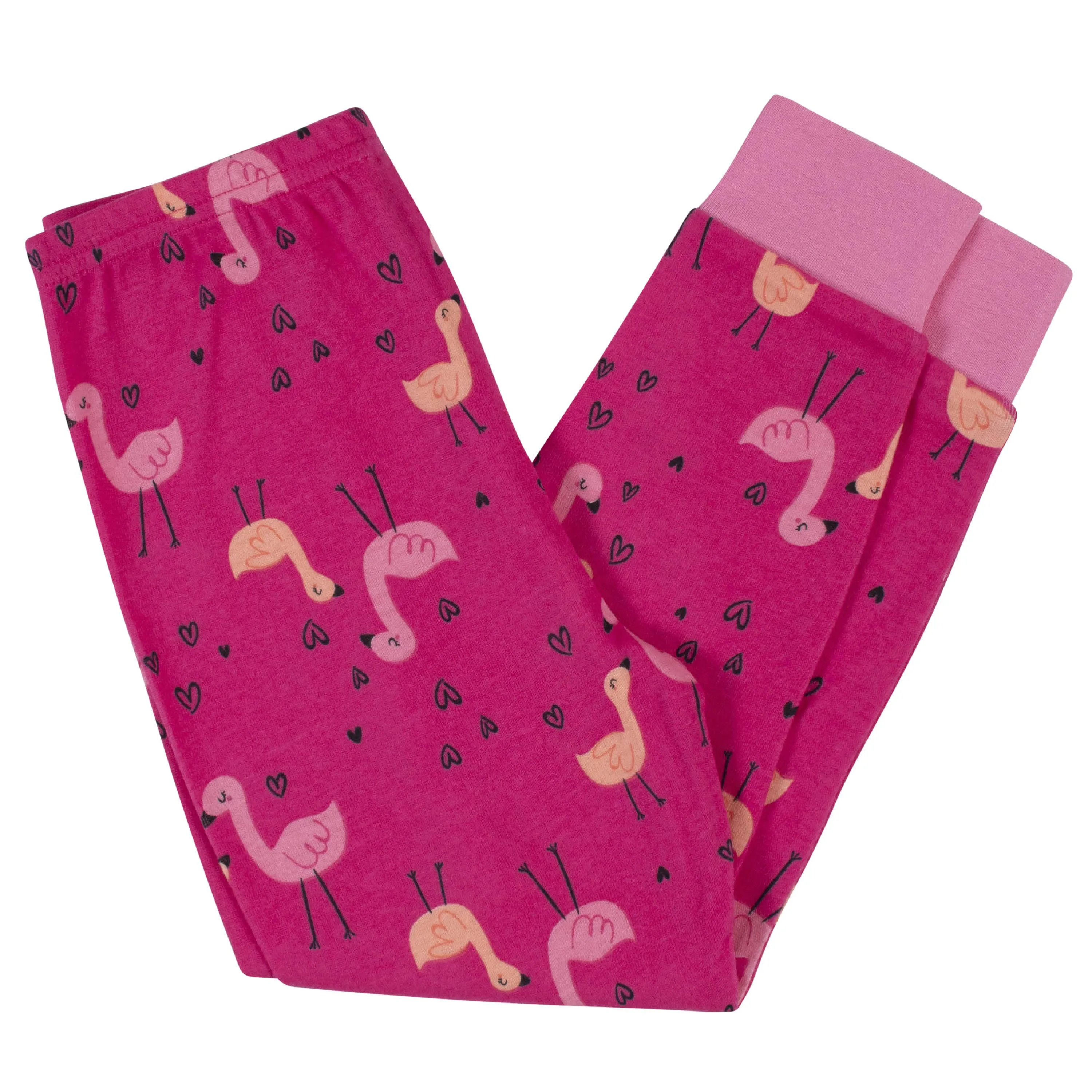 4-Piece Girls Flamingo Snug Fit Cotton Pajamas