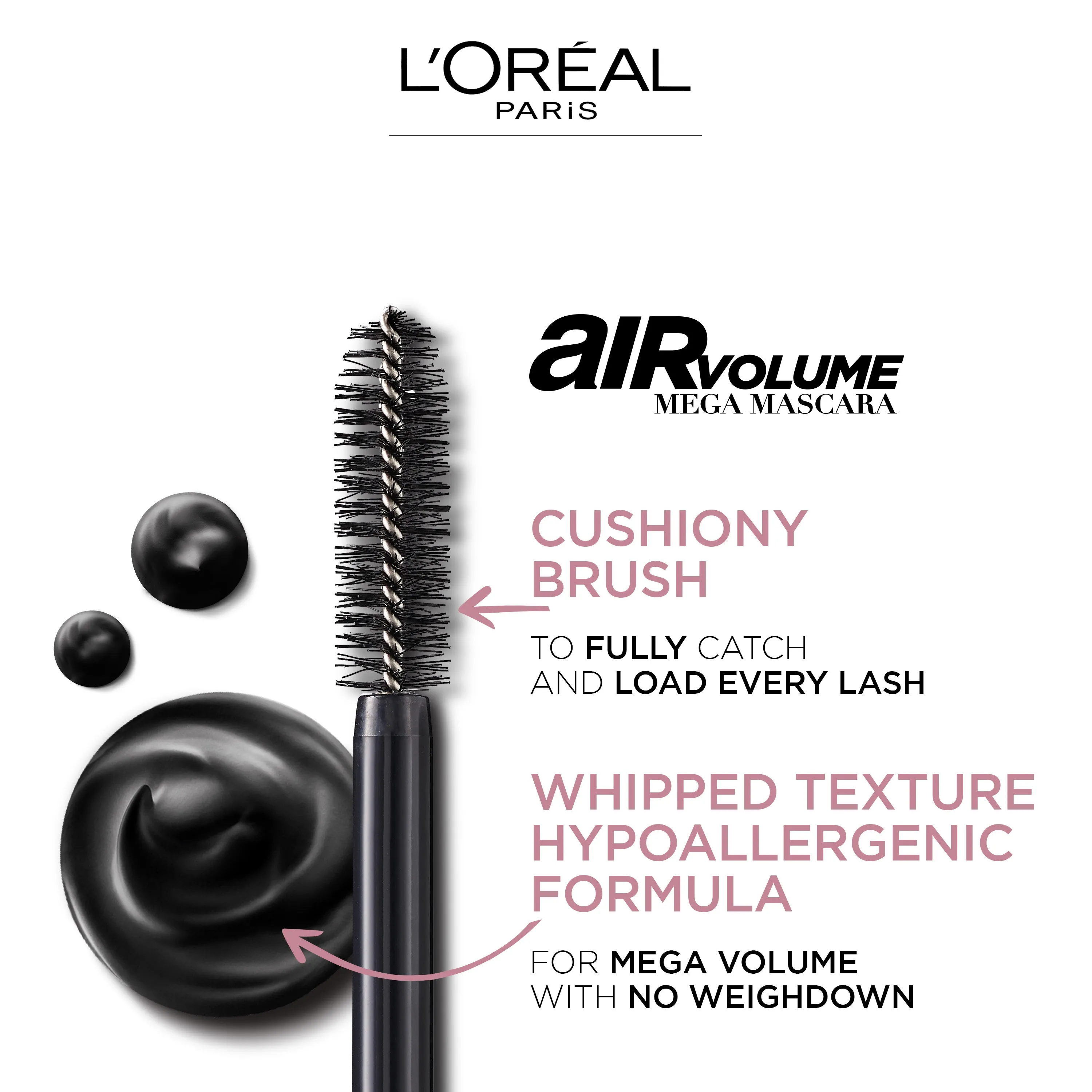 Air Volume Mega Mascara Washable, Air Whipped Formula Lasting Up To 24H- Lightweight