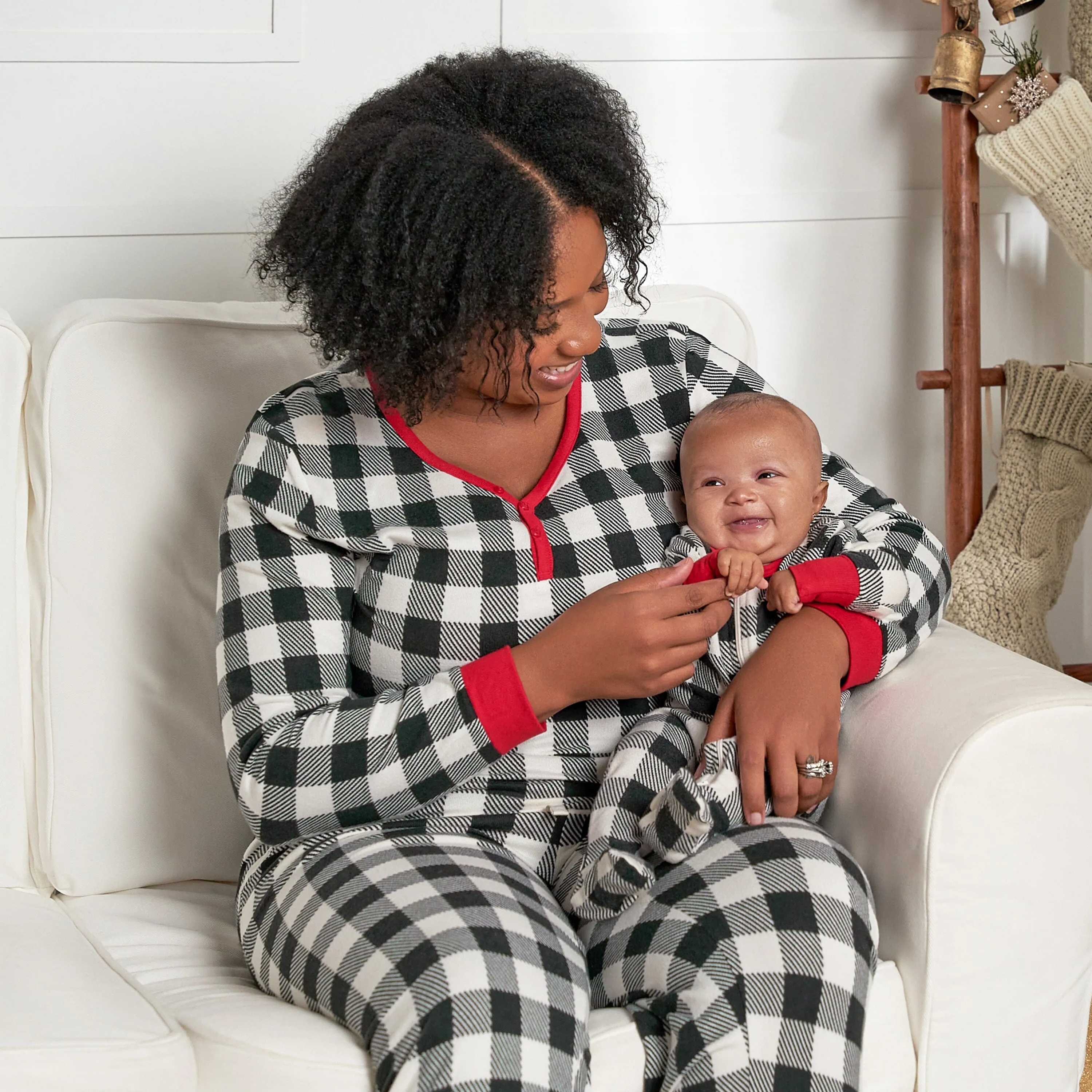 Baby & Toddler Neutral Buffalo Plaid Hacci Snug Fit Footed Pajamas