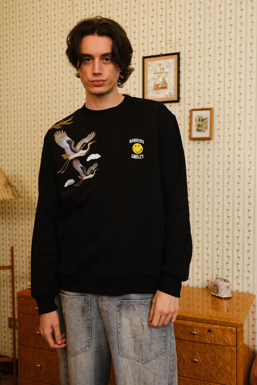 Black Embroidered Smiley Originals Sweatshirt