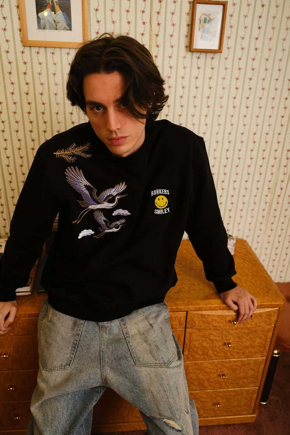 Black Embroidered Smiley Originals Sweatshirt