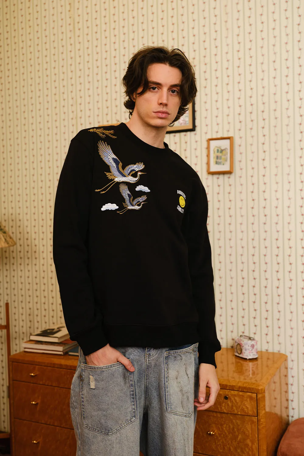 Black Embroidered Smiley Originals Sweatshirt