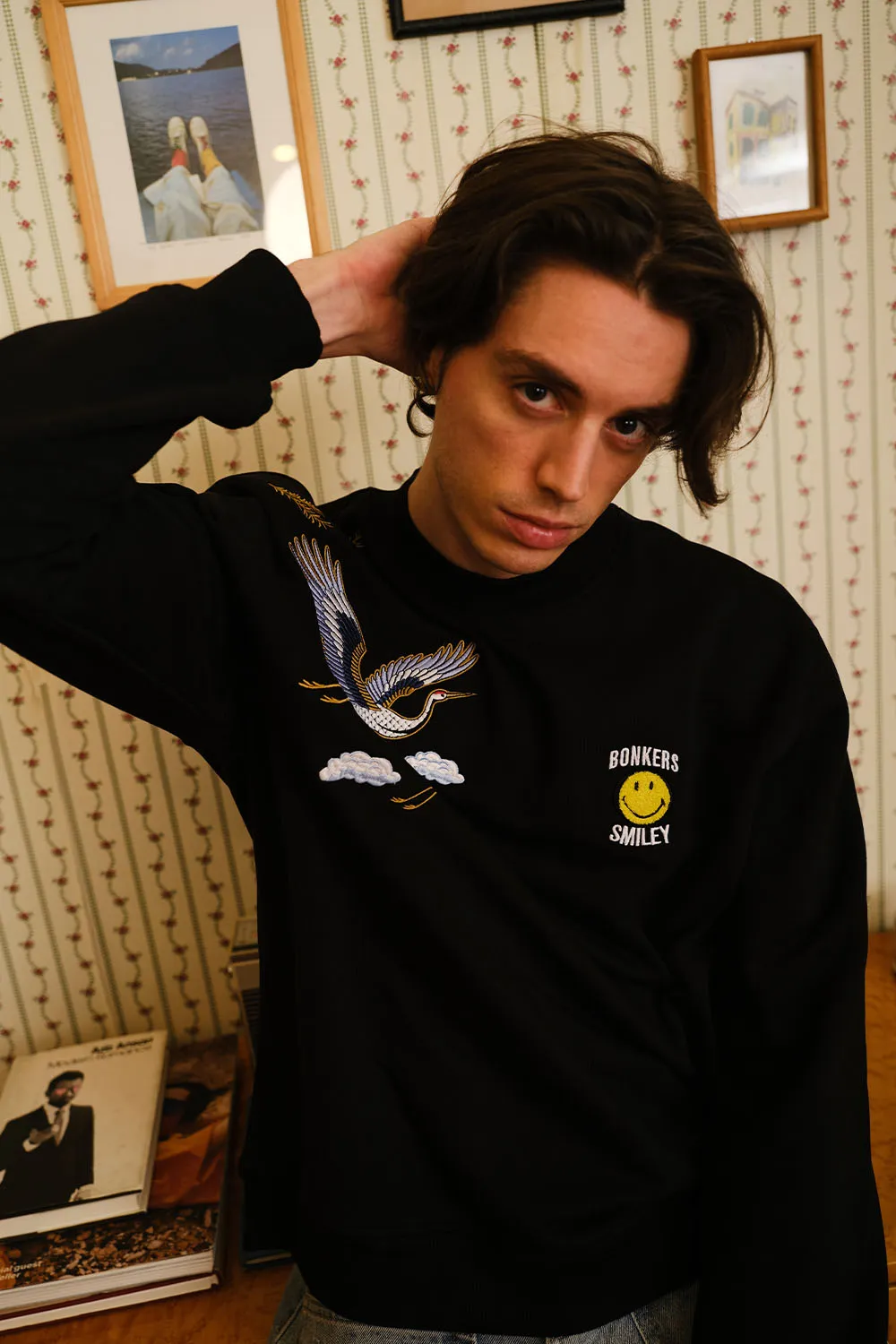 Black Embroidered Smiley Originals Sweatshirt