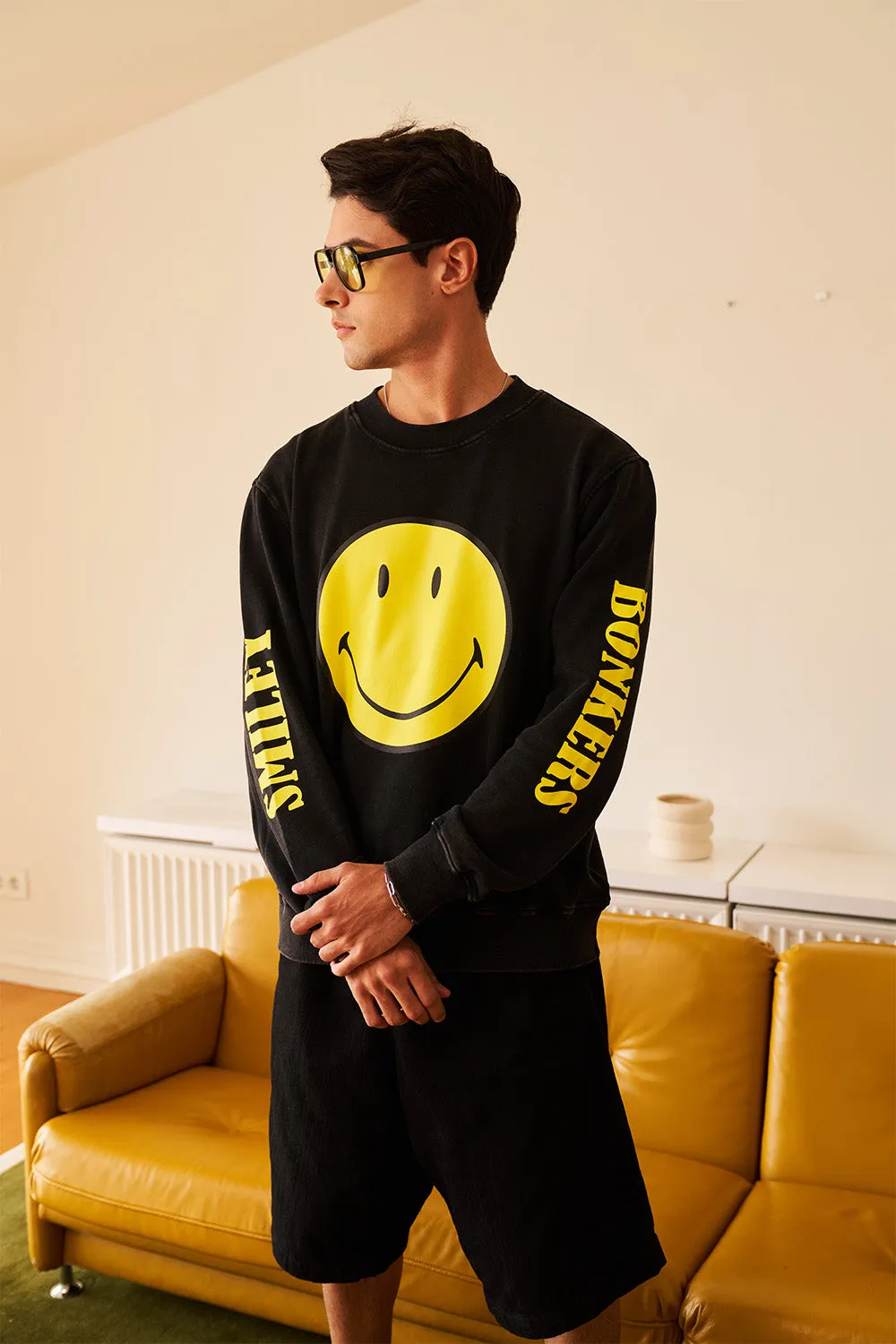 Black Faded Smiley Sweatshirt