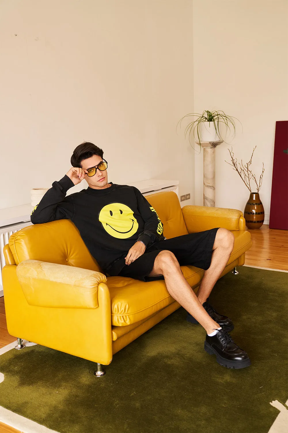 Black Faded Smiley Sweatshirt