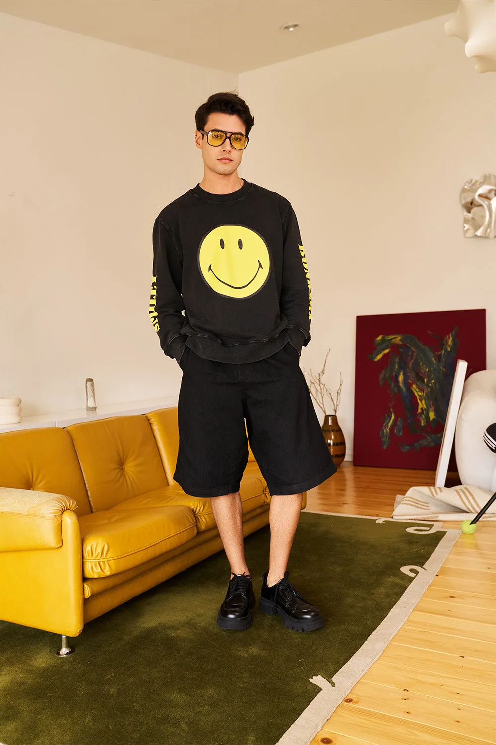 Black Faded Smiley Sweatshirt