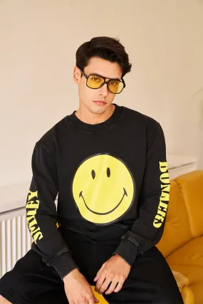 Black Faded Smiley Sweatshirt