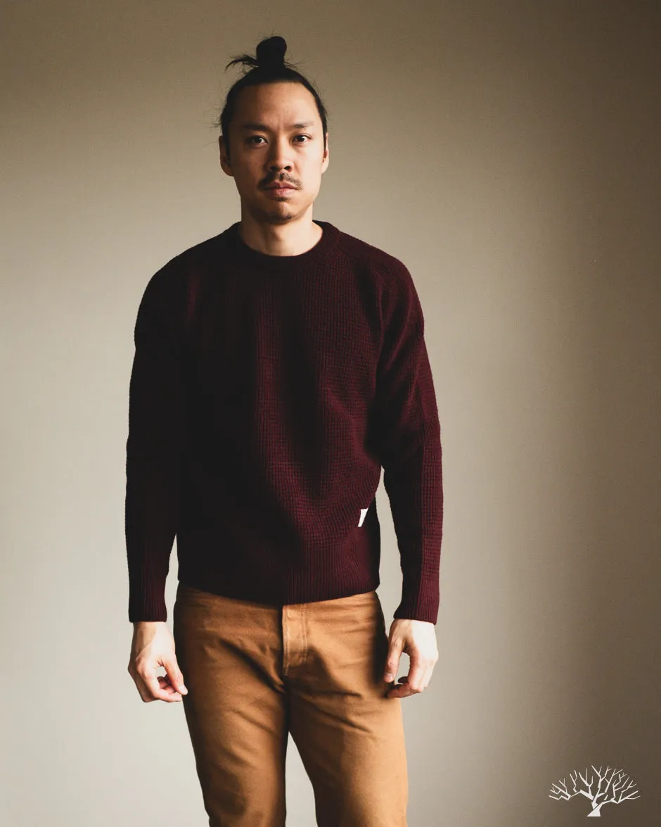 BLADE02 Merino Wool-Cashmere Waffle Pullover - Burgundy