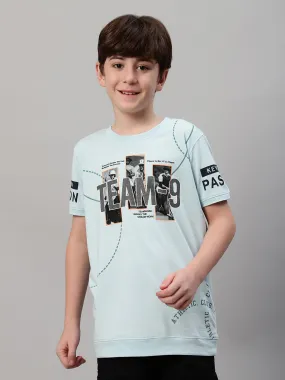 Boys Casual Aqua Half Sleeve  T-Shirt