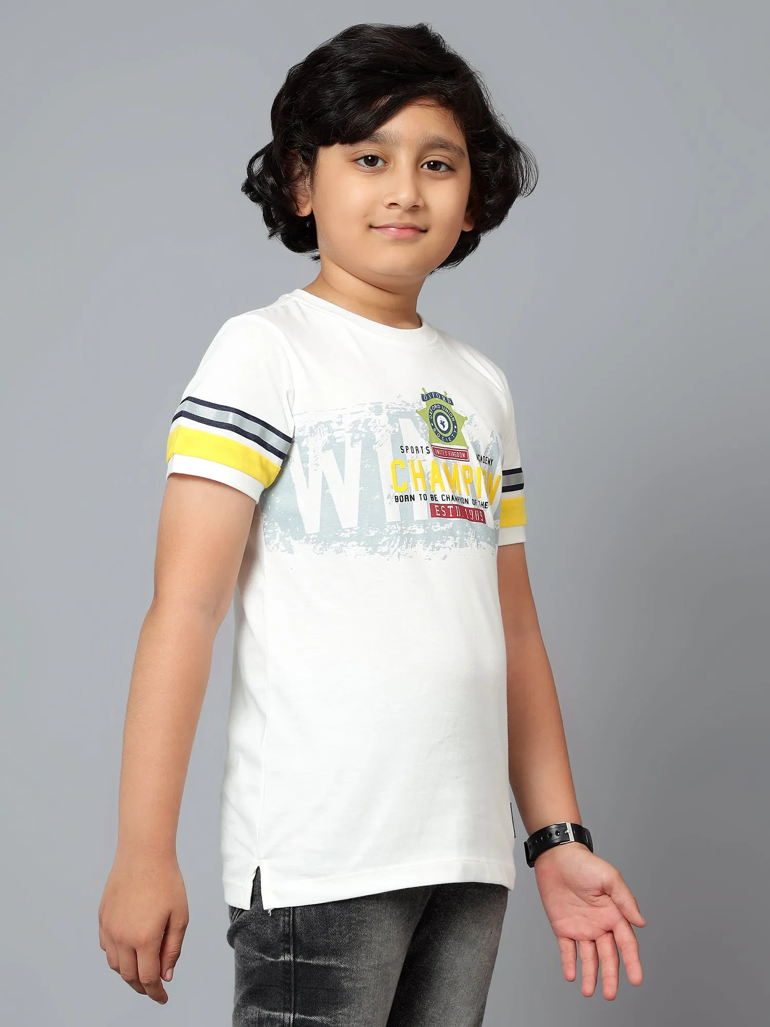 Boys Casual White Half Sleeve color block  T-Shirt