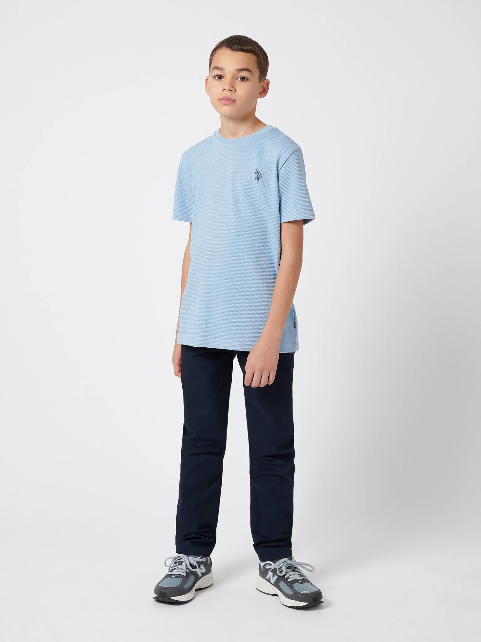 Boys Texture Double Horsemen T-Shirt in Chambray Blue