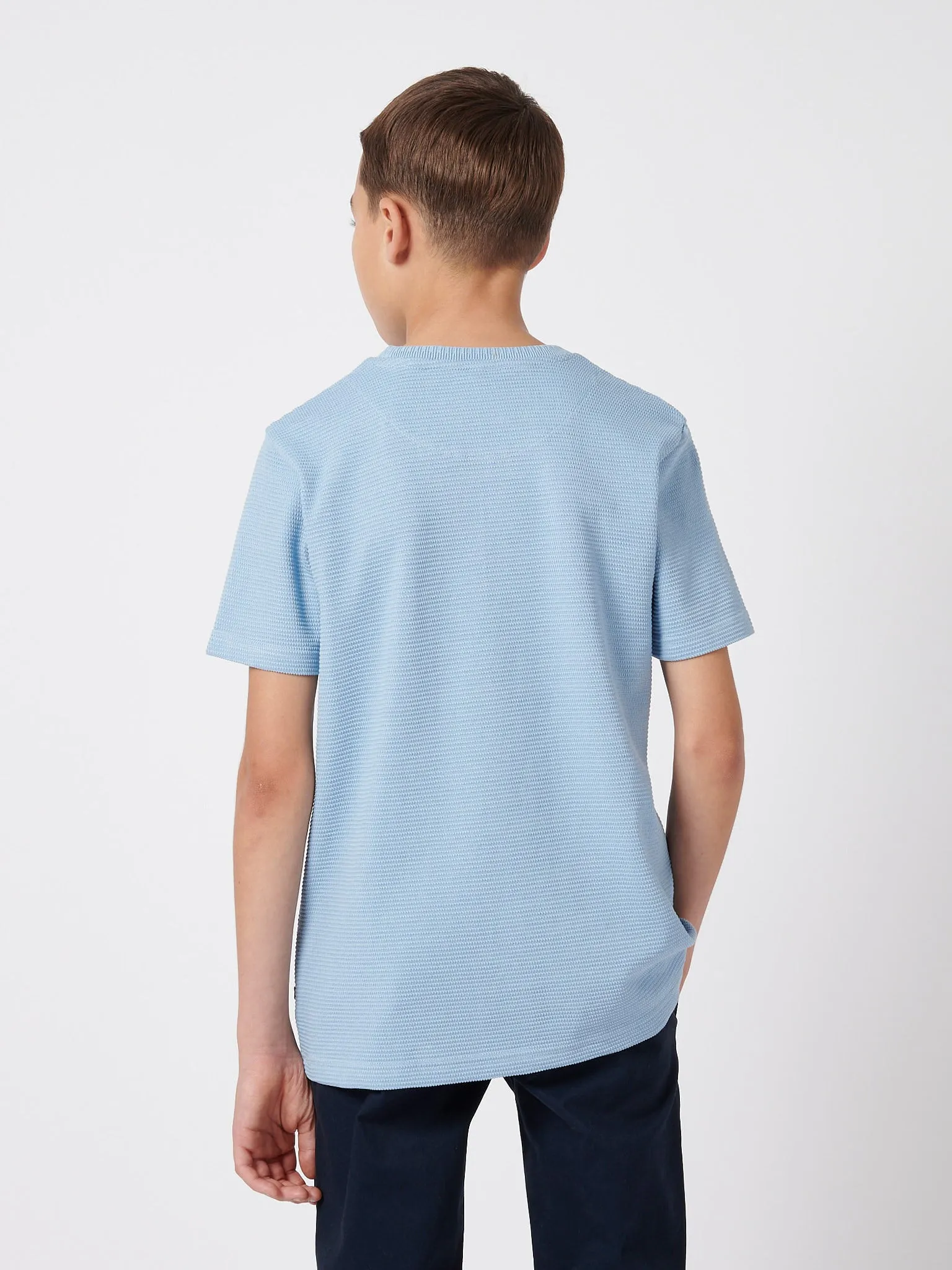 Boys Texture Double Horsemen T-Shirt in Chambray Blue