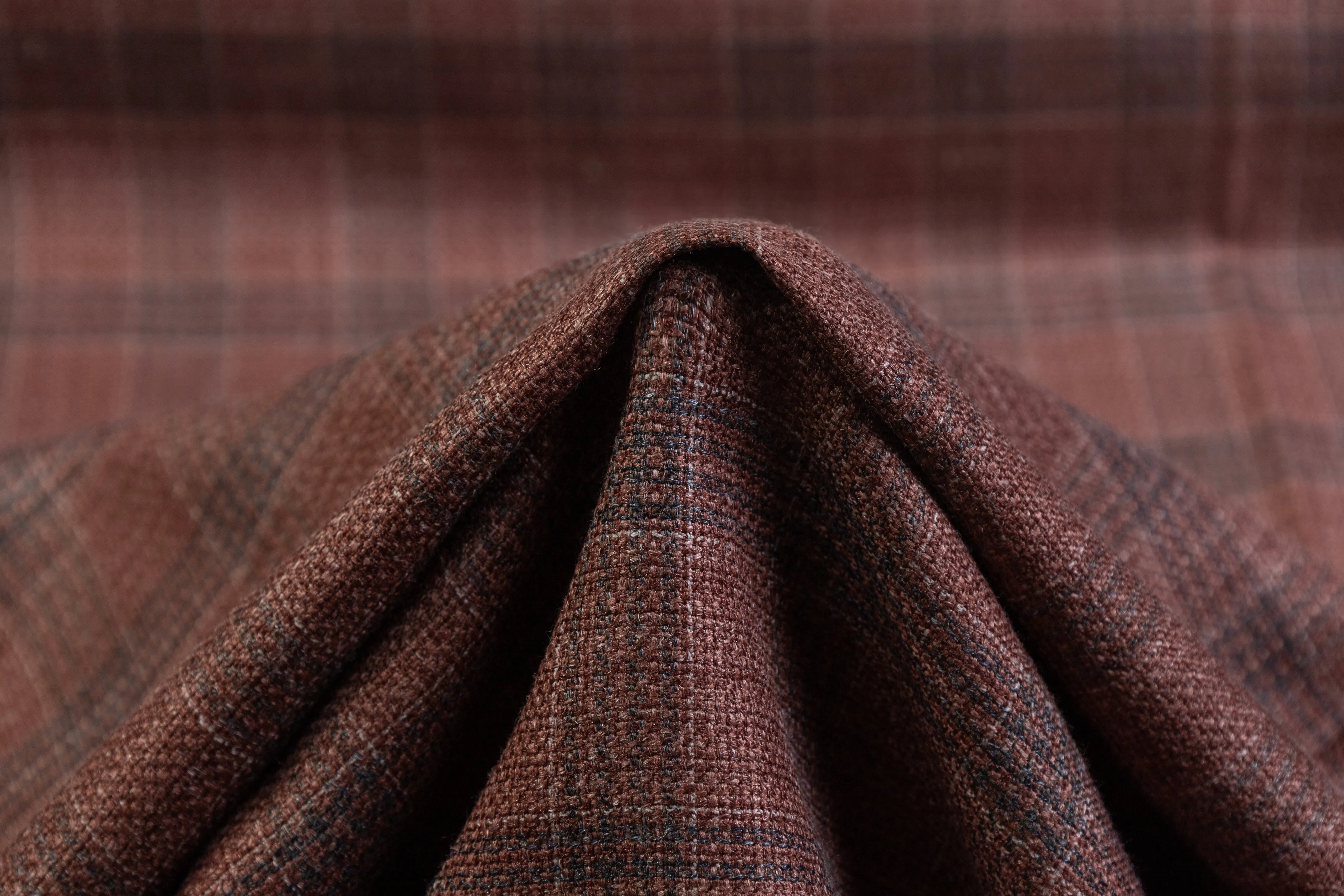 Checked Italian Raw Silk Suiting - Brown / Gray