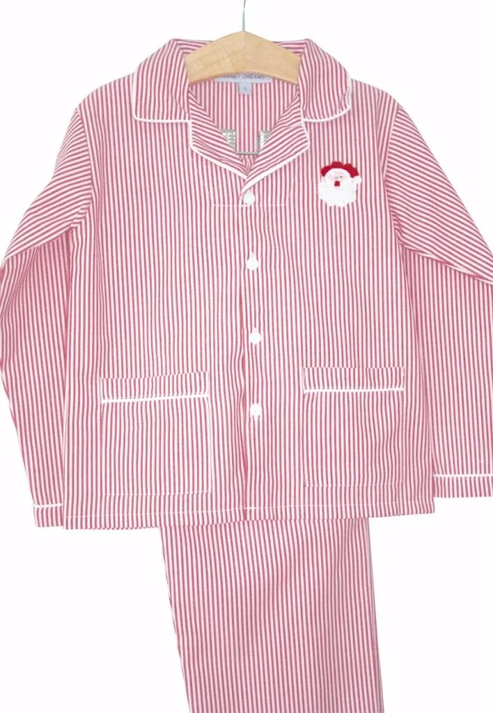 Christmas Pajamas with Santa Embroidery, Red and White Stripe