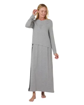 CNL08820 Heather Grey Lace Trimmed Modal Nursing Nightgown