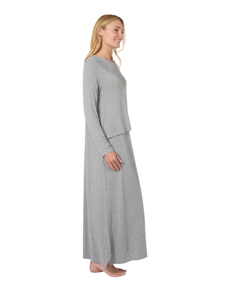 CNL08820 Heather Grey Lace Trimmed Modal Nursing Nightgown