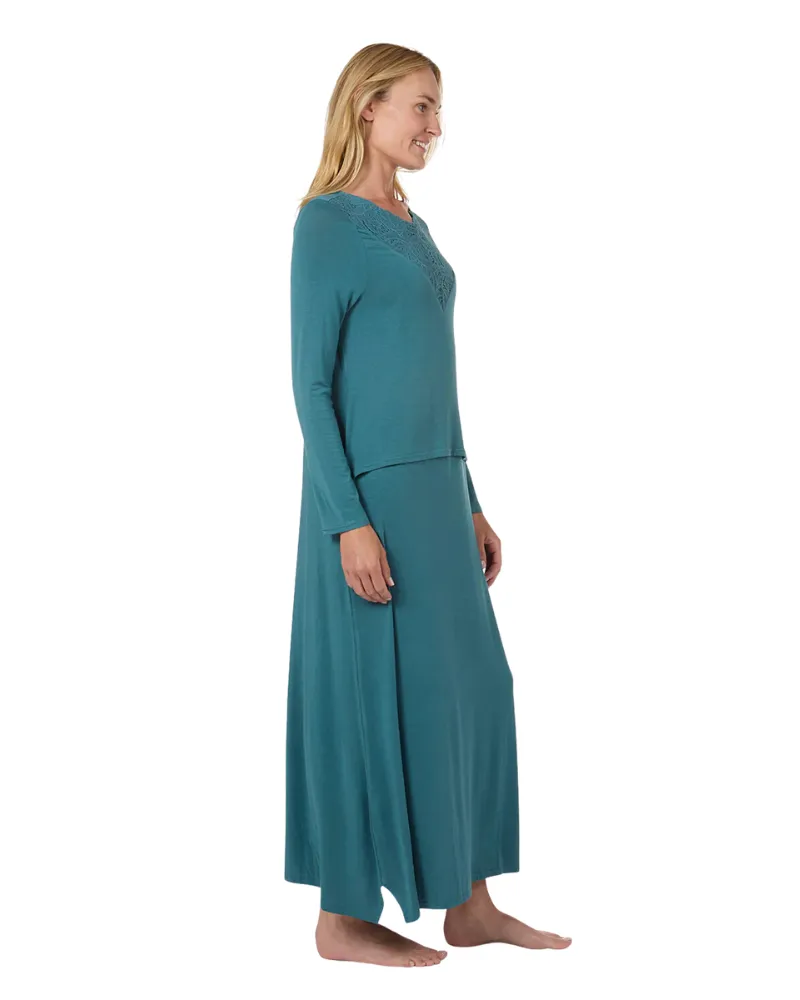 CNL08820 Teal Lace Trimmed Modal Nursing Nightgown