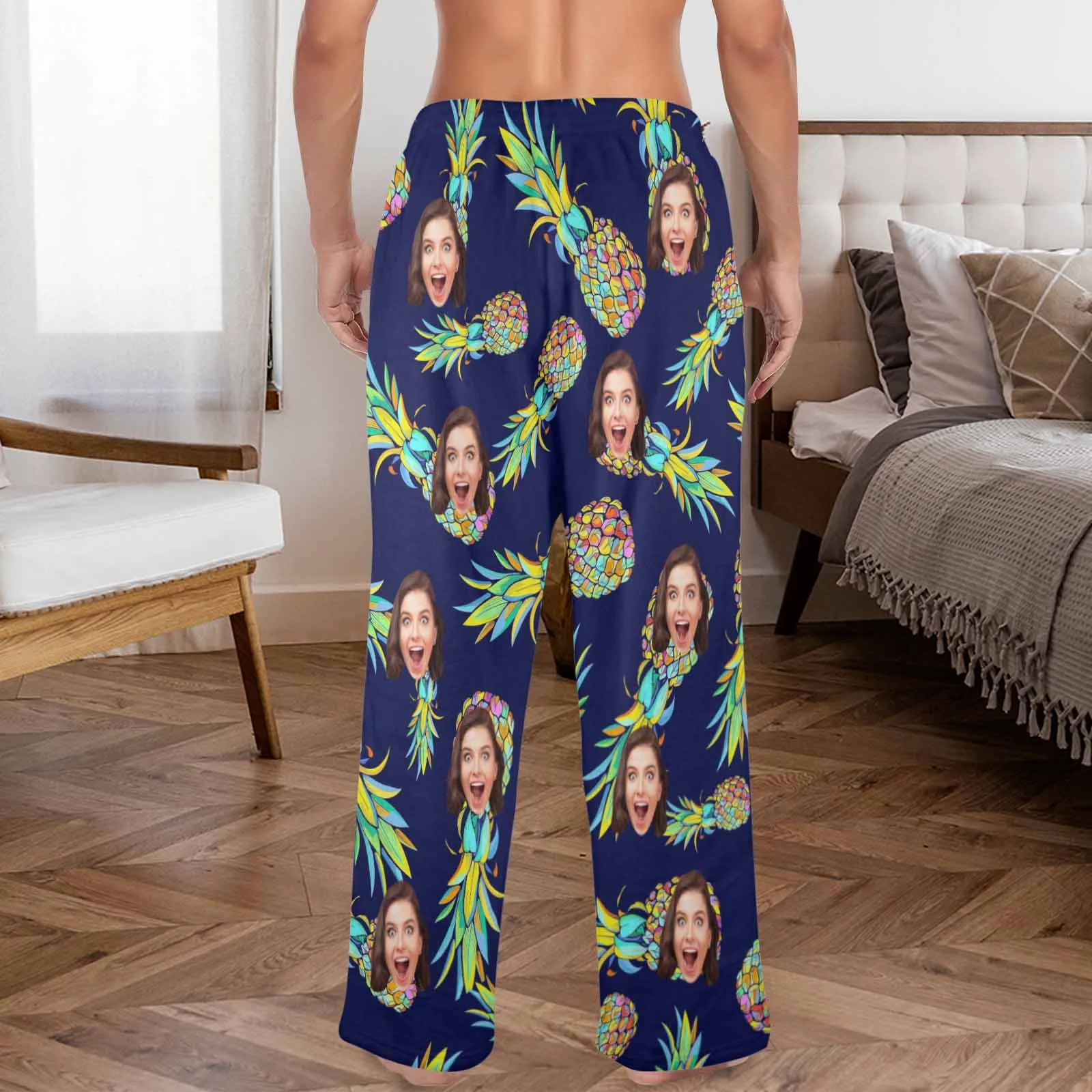 Coral Fleece Pajama Trousers-Custom Face Pineapple Print Warm and Comfortable Sleepwear Long Pajama Pants For Men Women