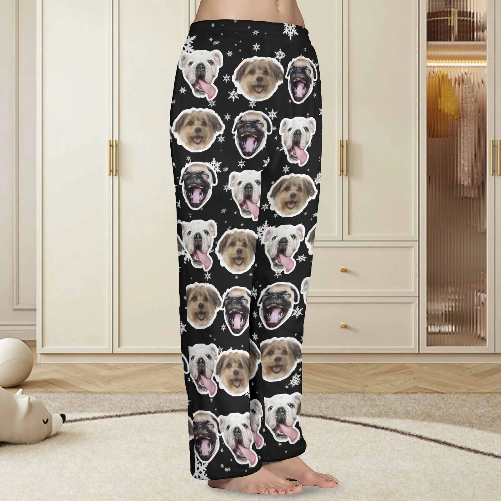 Coral Fleece Pajama Trousers-Custom Face Snowflake Warm and Comfortable Sleepwear Long Pajama Pants For Men Women