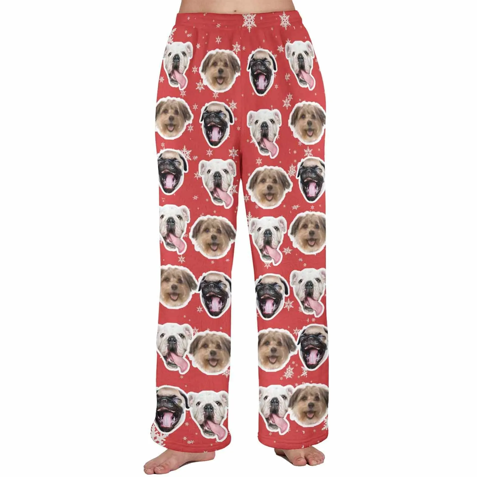 Coral Fleece Pajama Trousers-Custom Face Snowflake Warm and Comfortable Sleepwear Long Pajama Pants For Men Women