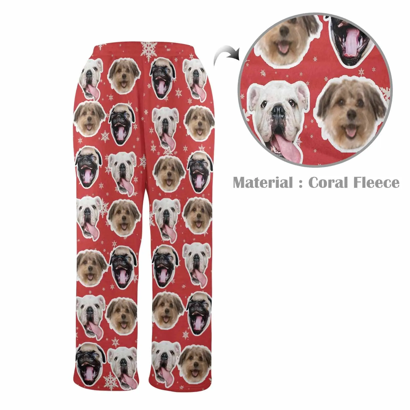 Coral Fleece Pajama Trousers-Custom Face Snowflake Warm and Comfortable Sleepwear Long Pajama Pants For Men Women