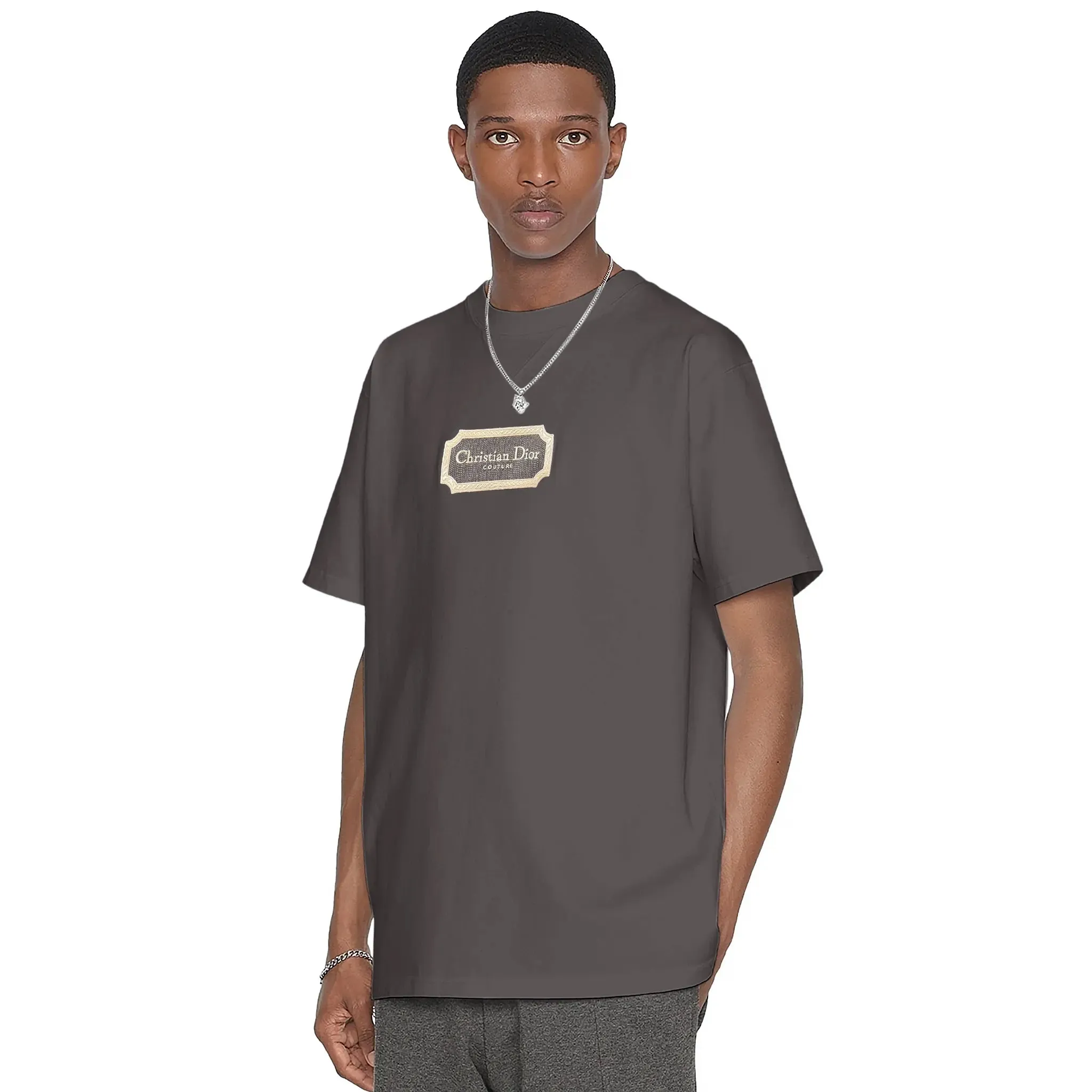 Dior Couture Relaxed Fit Cotton Charcoal T Shirt