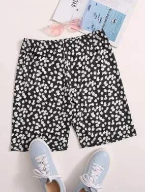 Ditsy Floral Elastic Waist Biker Shorts