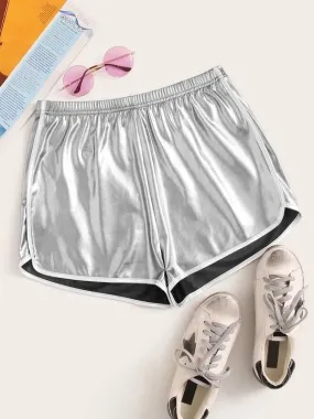 Elastic Waist Metallic Dolphin Shorts