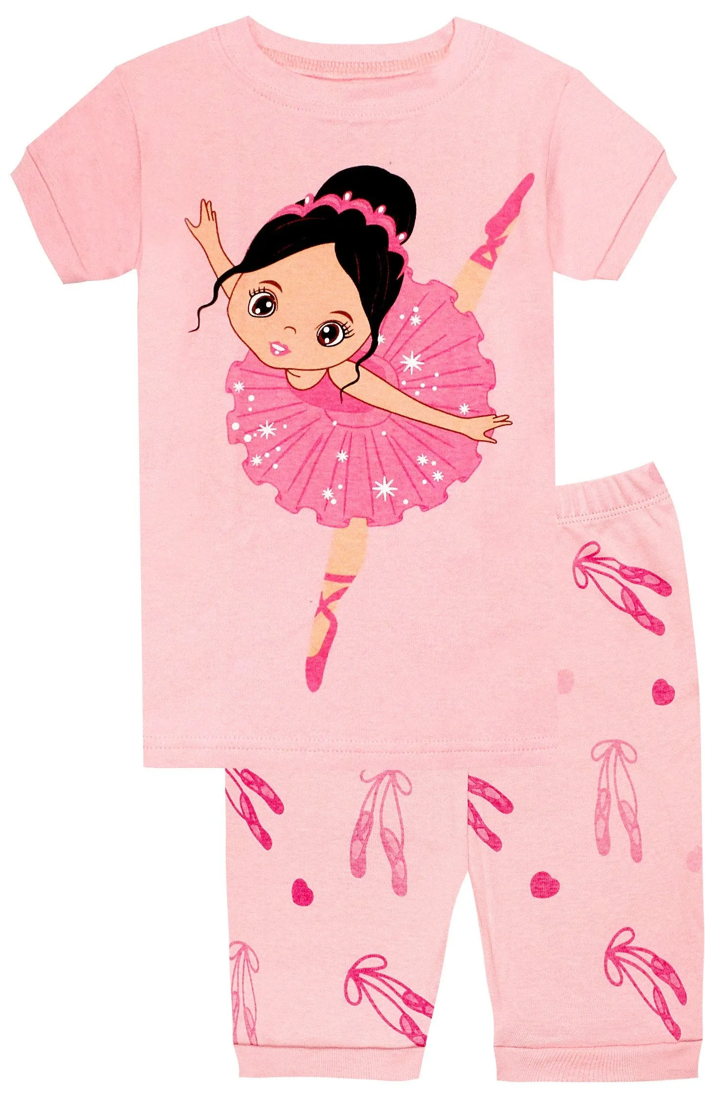 Elowel Girls Shorts Ballerina 2 Piece Pajamas Set 100% Cotton (Size Toddler-10Y)