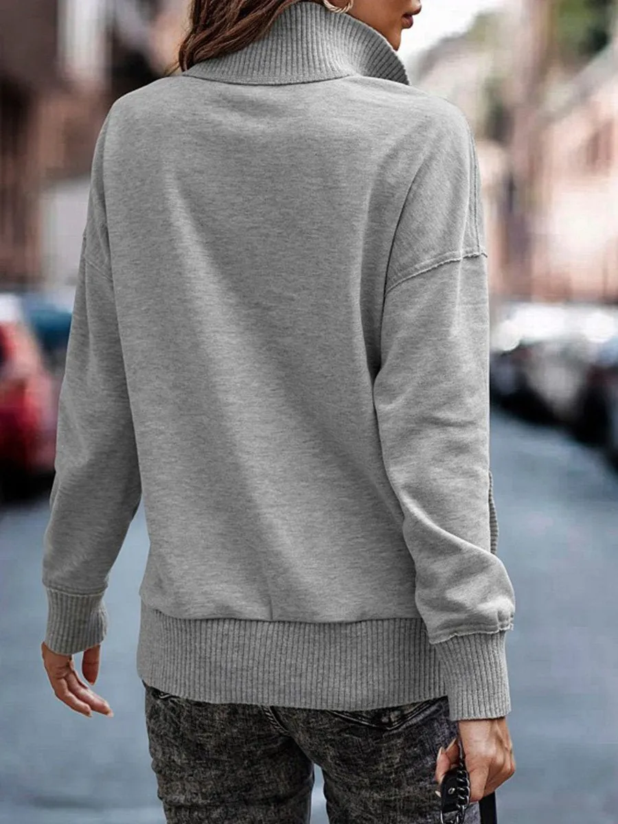 Fashion Pocket Design Long Sleeve Button Sweatshirt