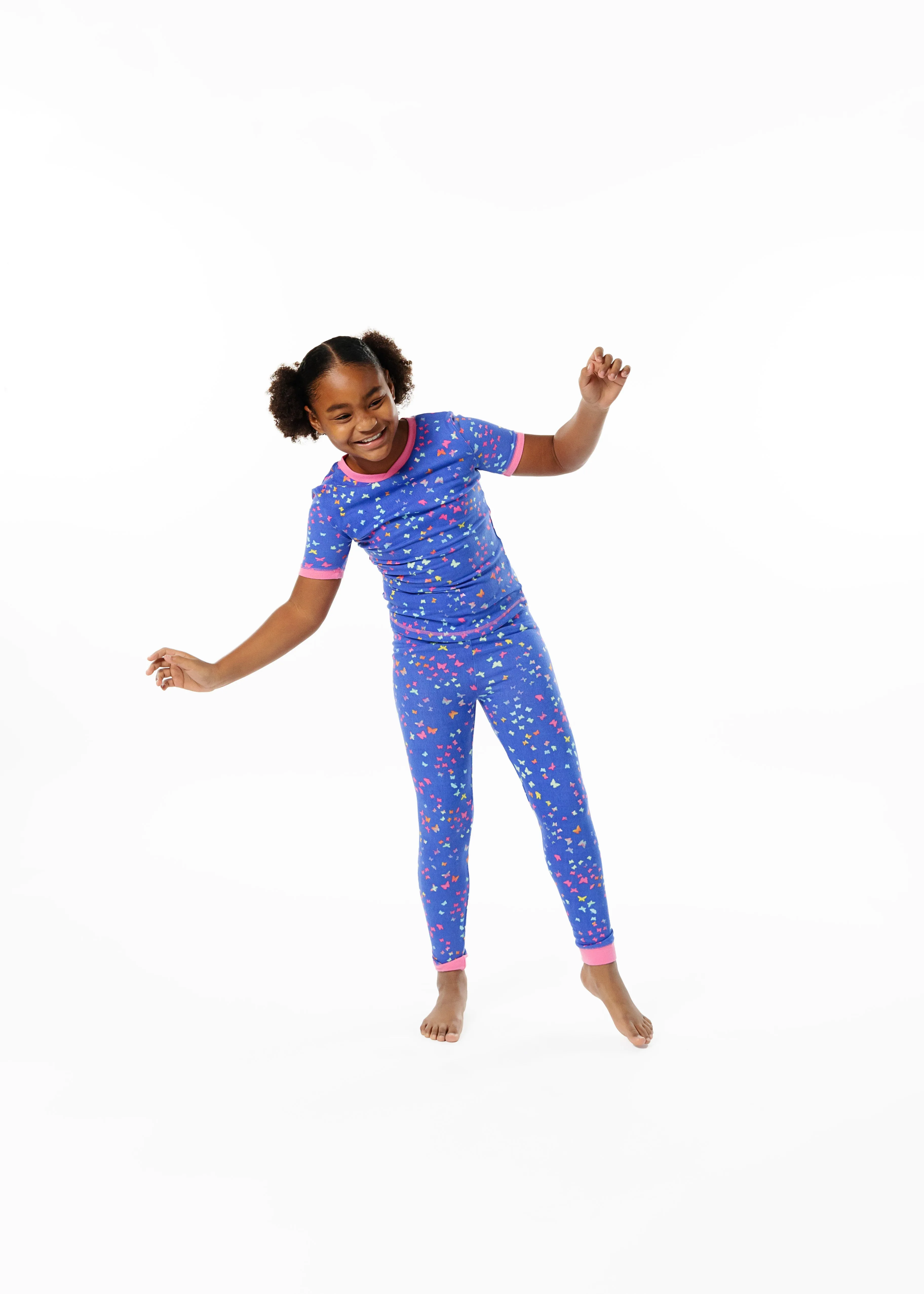 Girls Rainbow Butterfly Snug Fit 2-Piece Pajama Sleep Set