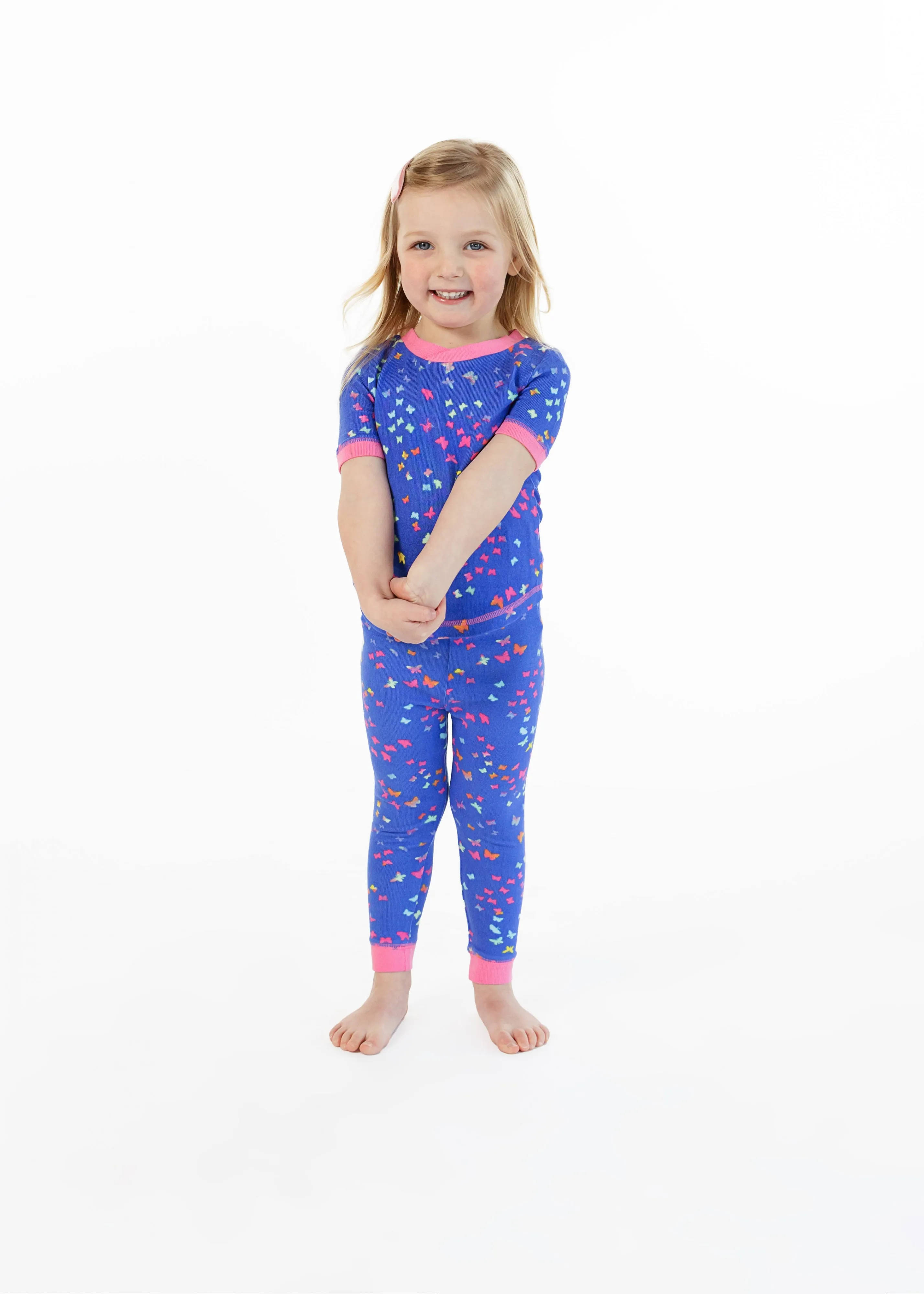 Girls Rainbow Butterfly Snug Fit 2-Piece Pajama Sleep Set