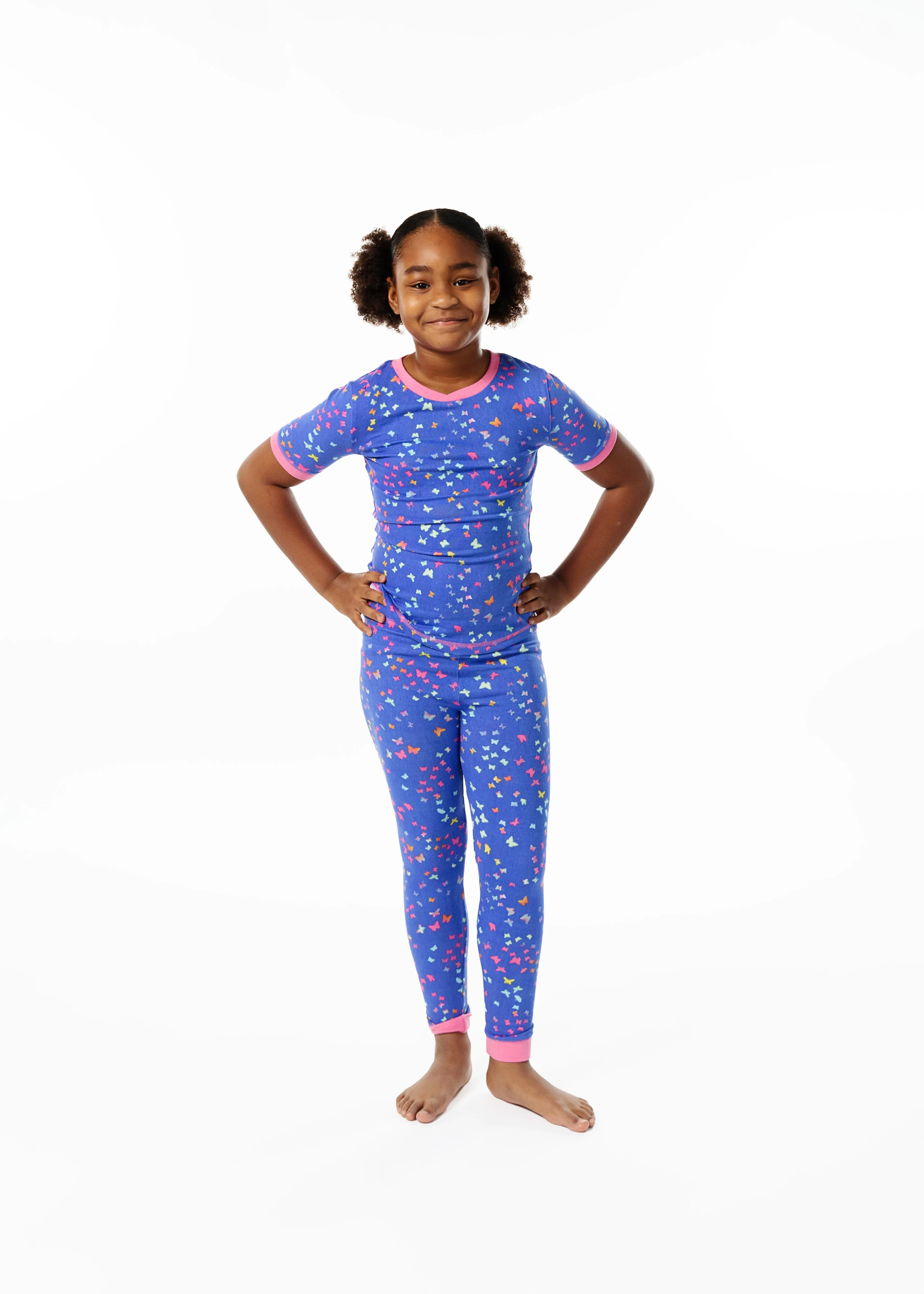 Girls Rainbow Butterfly Snug Fit 2-Piece Pajama Sleep Set