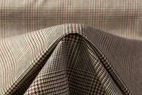 Glen Check Italian Silk Suiting - Tan / Burgundy / Blue