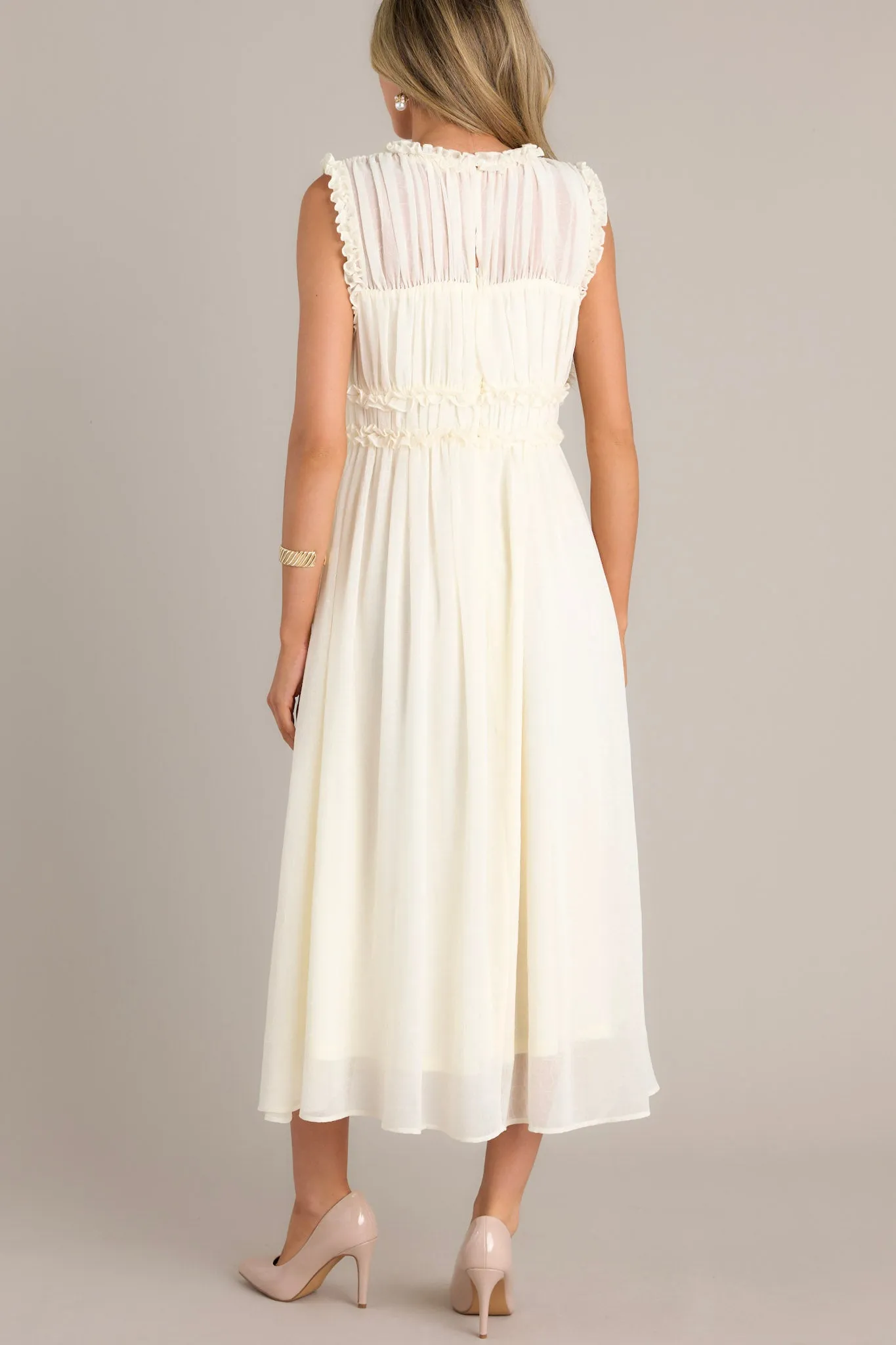 Graceful Gathering Ivory Sleeveless Midi Dress