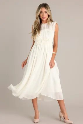 Graceful Gathering Ivory Sleeveless Midi Dress