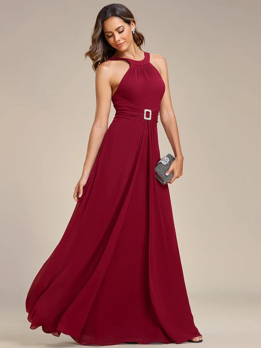 Graceful Halter Neck Chiffon Maxi Evening Dress