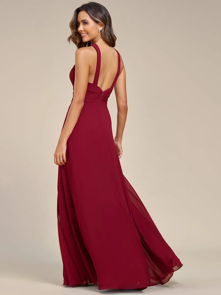 Graceful Halter Neck Chiffon Maxi Evening Dress