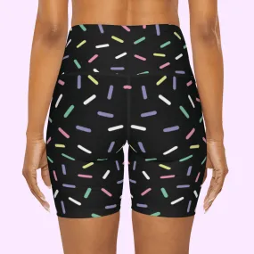 High Waisted Yoga Shorts Black With Rainbow Sprinkles