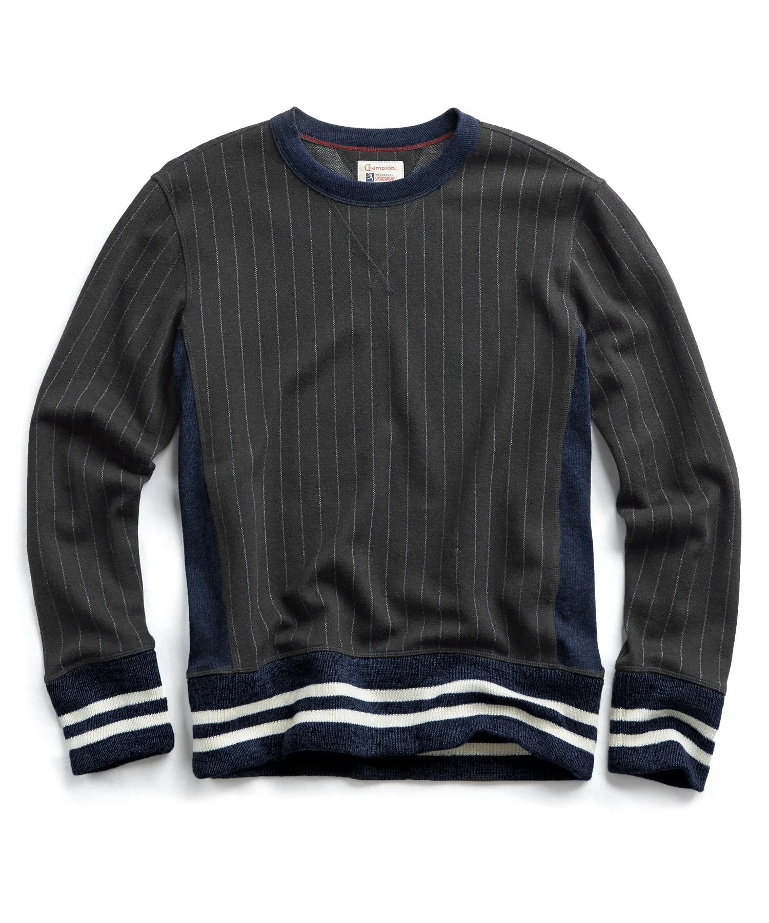 Italian Wool Chalk Stripe Wool Crew Sweatshirt