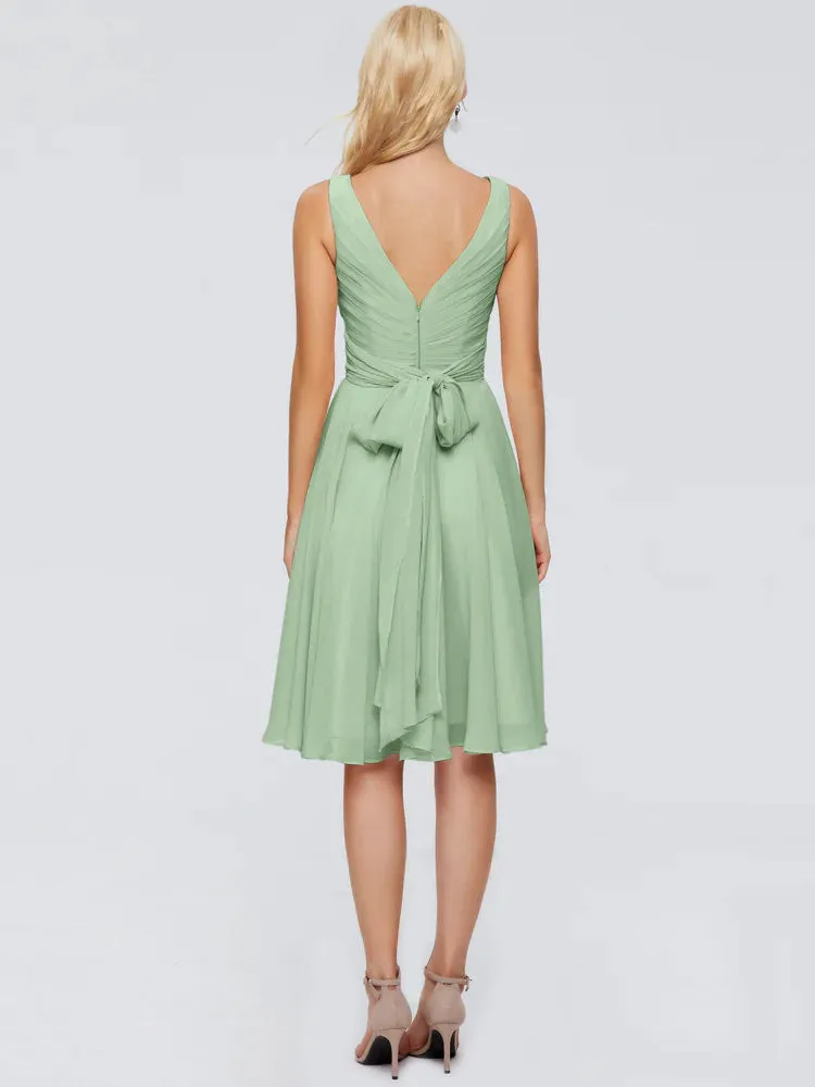 Jocelyn Lovely V-Neck Short Chiffon Bridesmaid Dresses