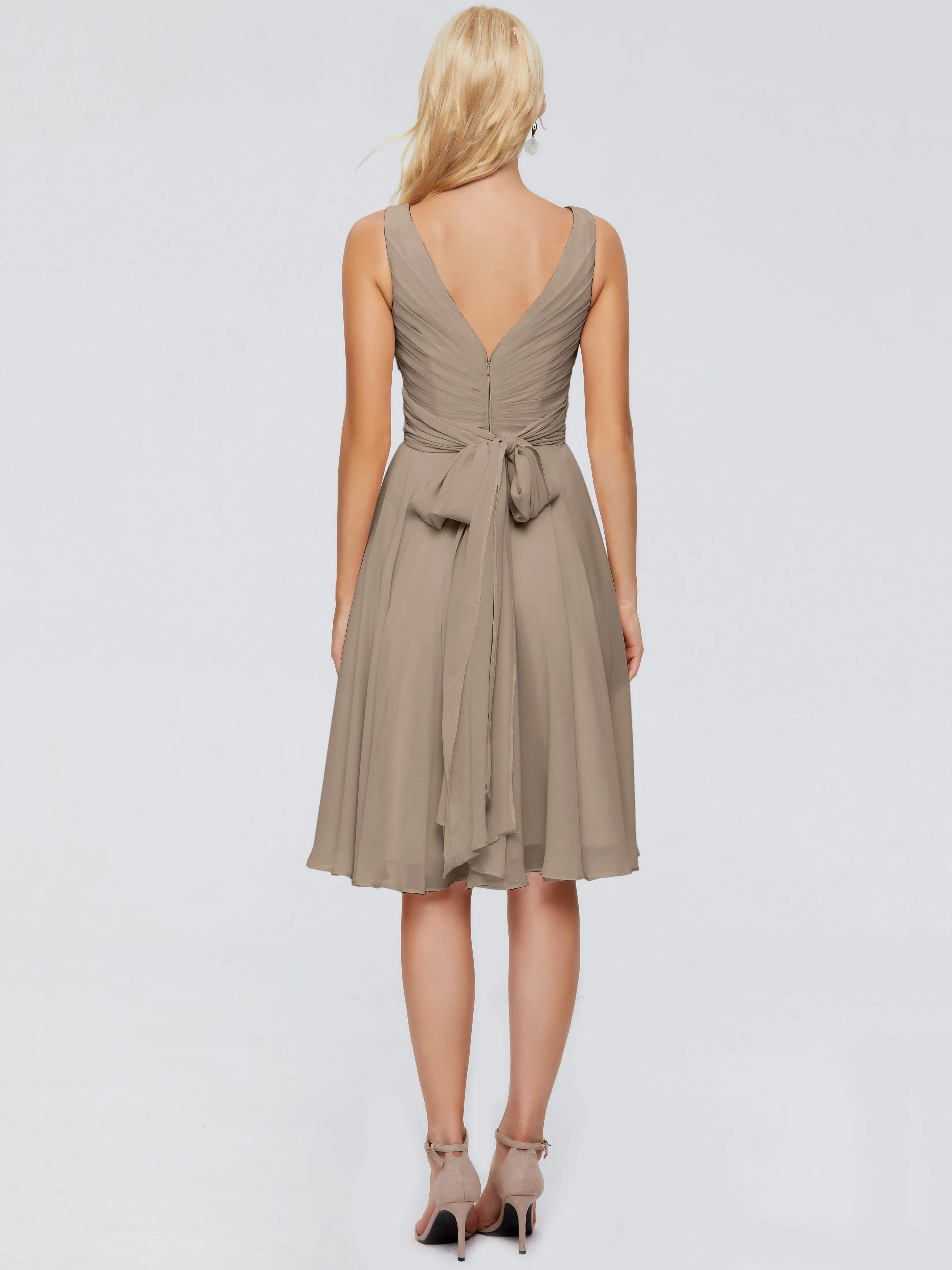 Jocelyn Lovely V-Neck Short Chiffon Bridesmaid Dresses