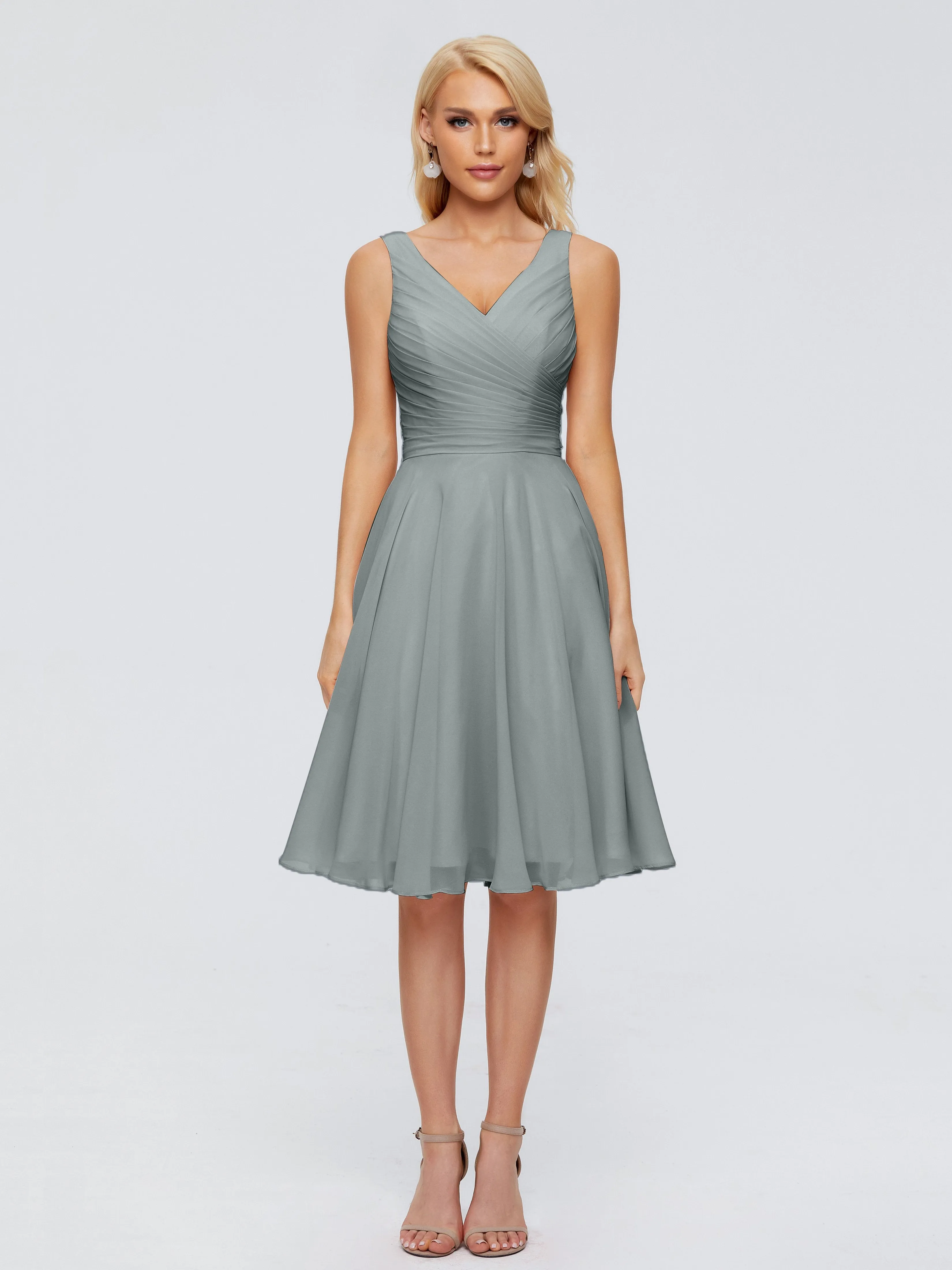 Jocelyn Lovely V-Neck Short Chiffon Bridesmaid Dresses