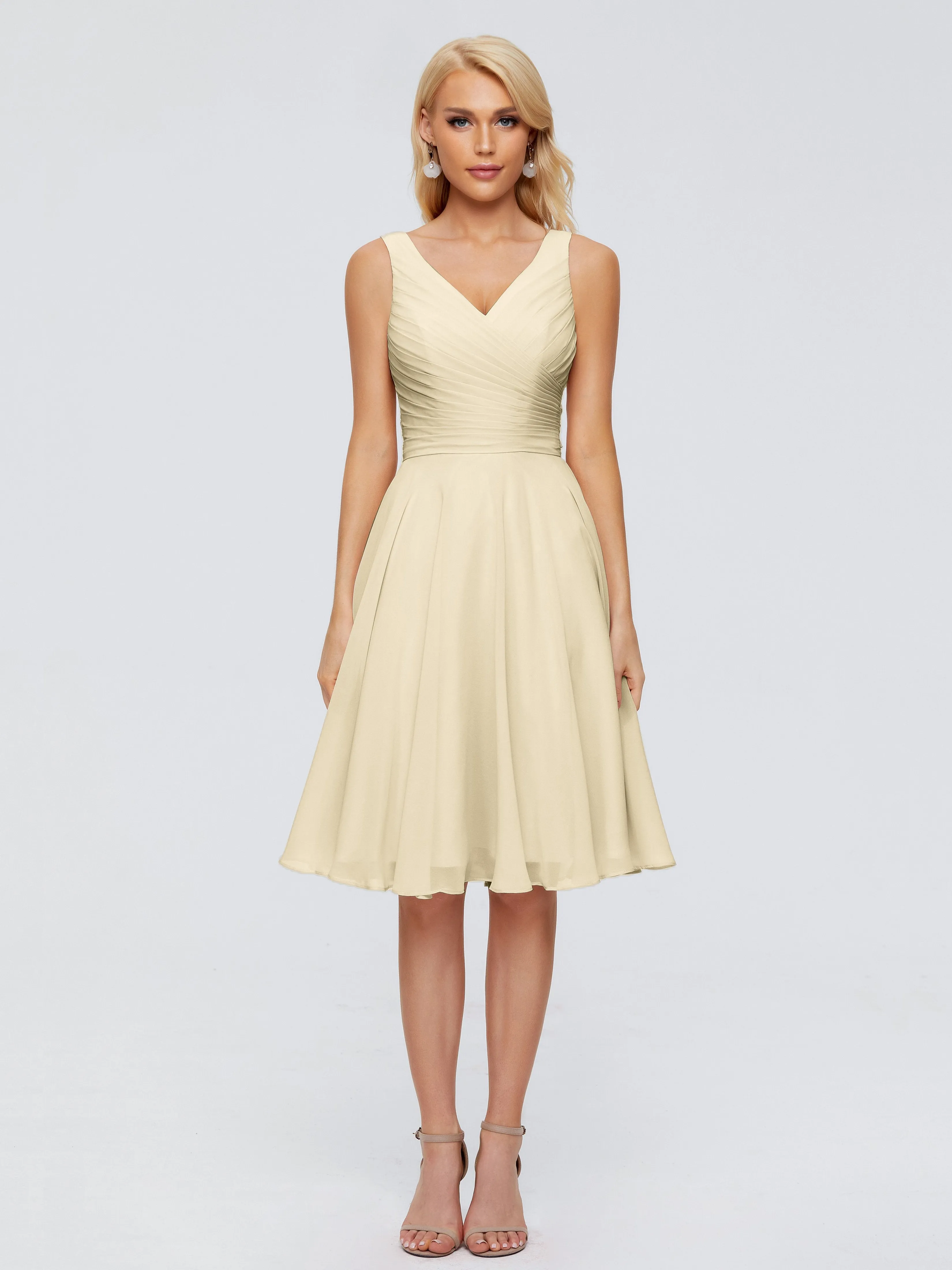 Jocelyn Lovely V-Neck Short Chiffon Bridesmaid Dresses