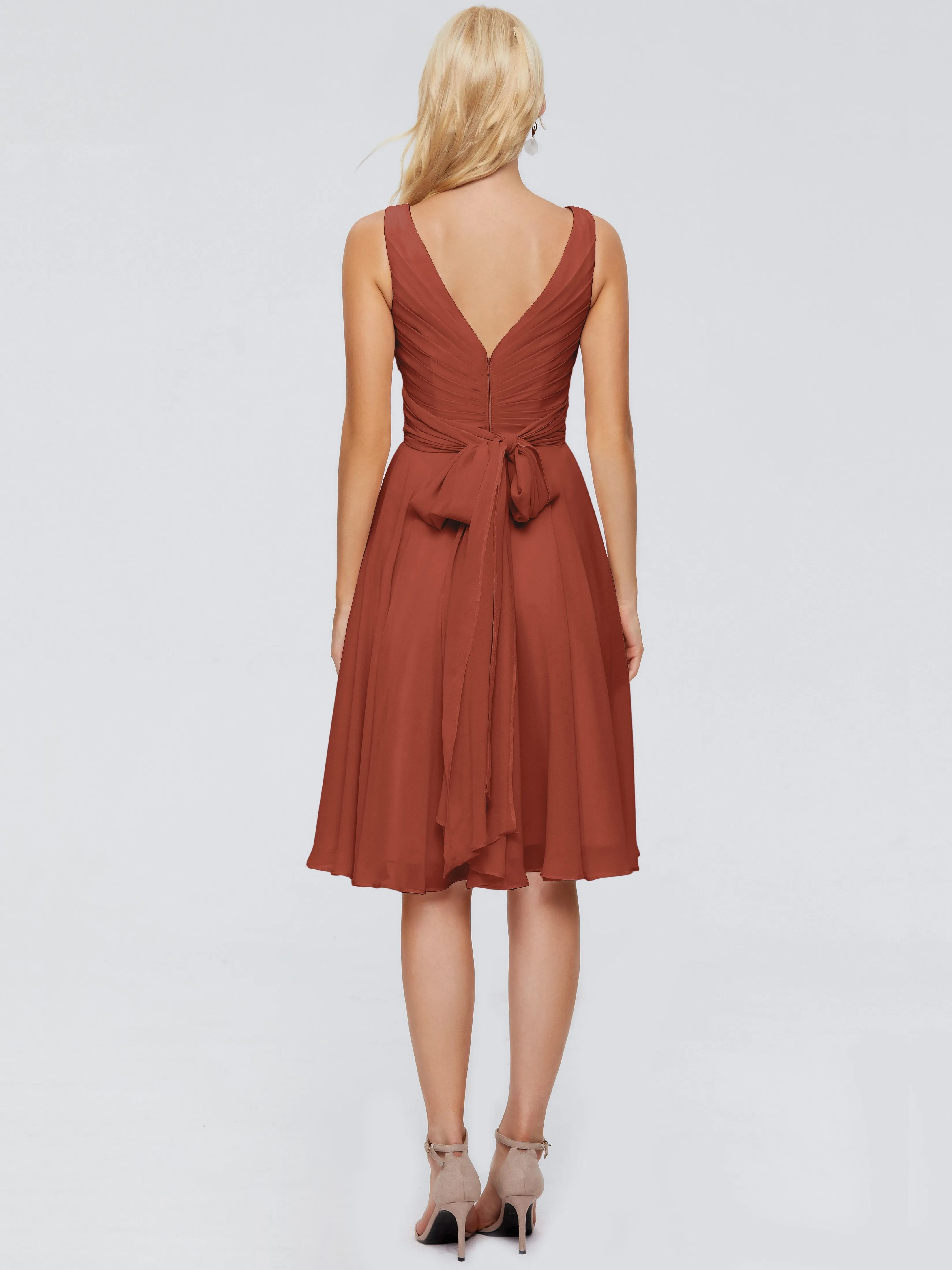 Jocelyn Lovely V-Neck Short Chiffon Bridesmaid Dresses