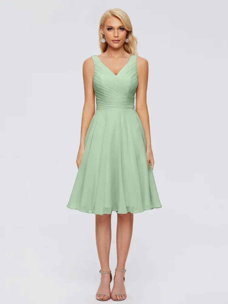 Jocelyn Lovely V-Neck Short Chiffon Bridesmaid Dresses